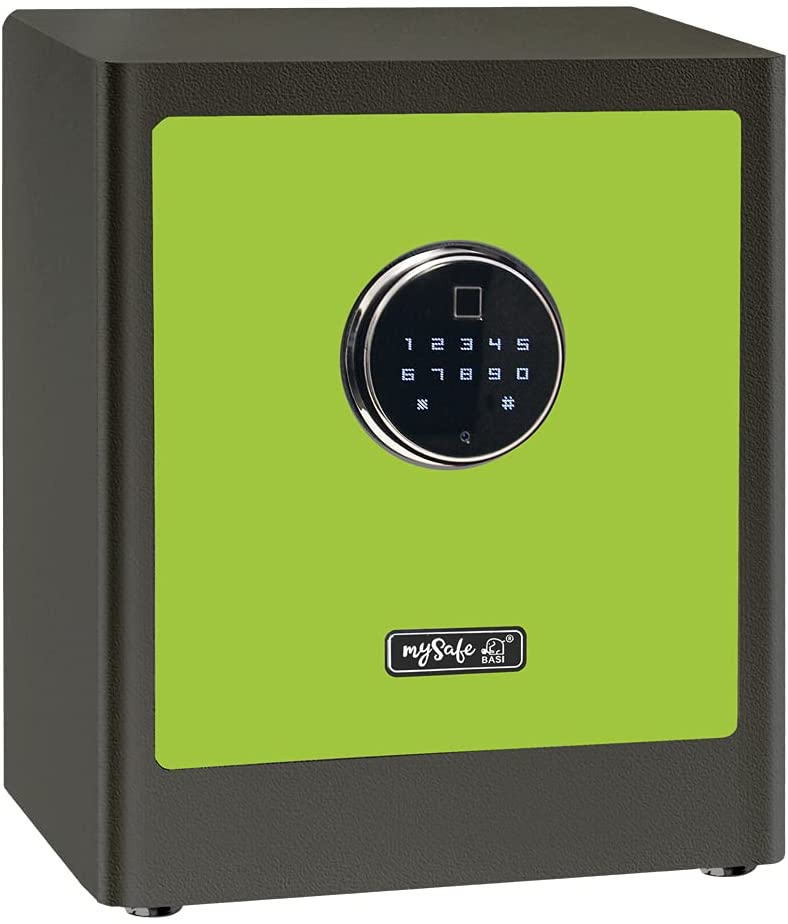 mySafe Premium 350 | elektronischer Schrank-Tresor | Zahlencode & Fingerscan | modernes Design | hohe Sicherheit | Grün/Grau