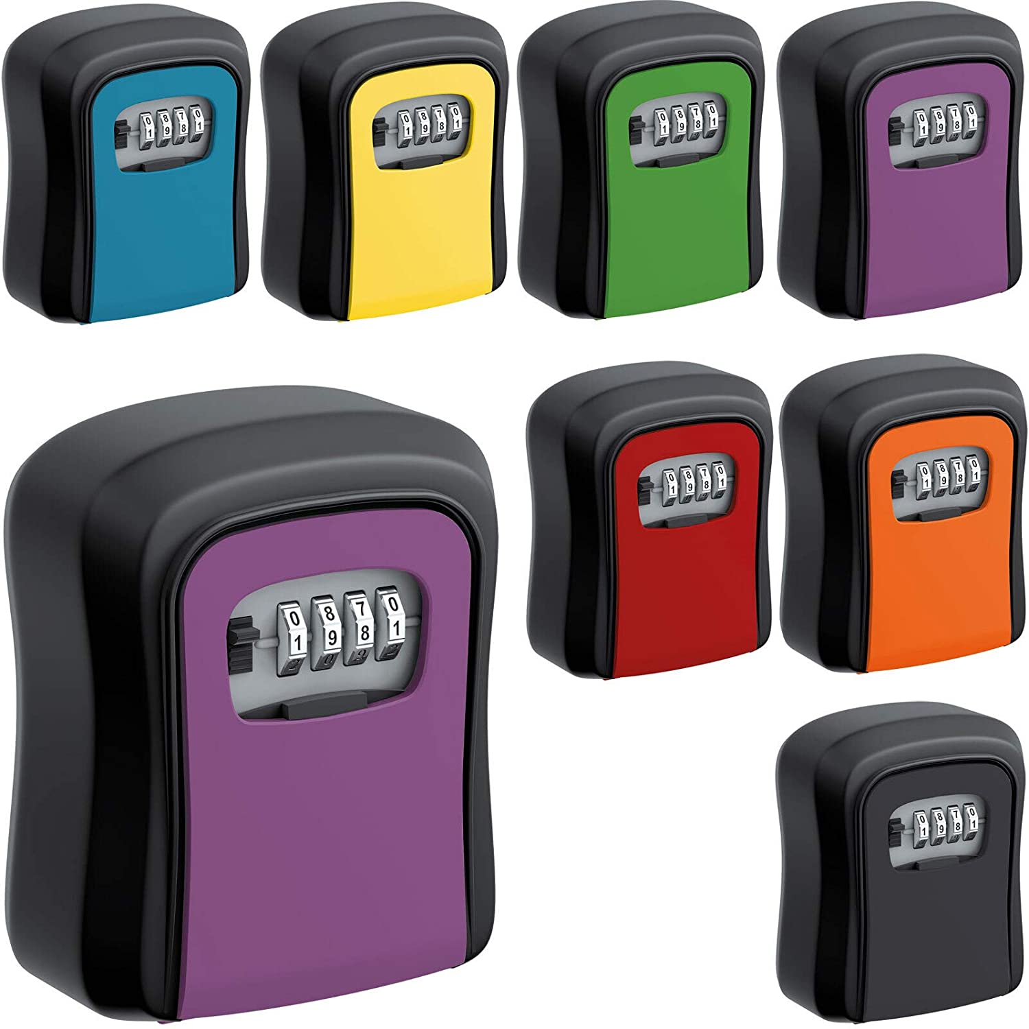 BASI Schlüsselsafe mit Zahlenschloss mini Schlüssel Tresor Safe Schlüsselkasten Wetterfest Schlüsselbox schwarz | lila