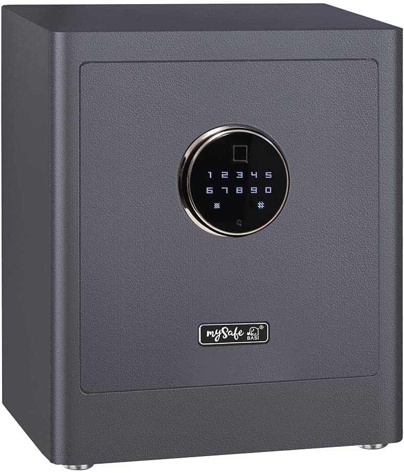 mySafe Premium 350 | elektronischer Schrank-Tresor | Zahlencode & Fingerscan | modernes Design | hohe Sicherheit | Grau
