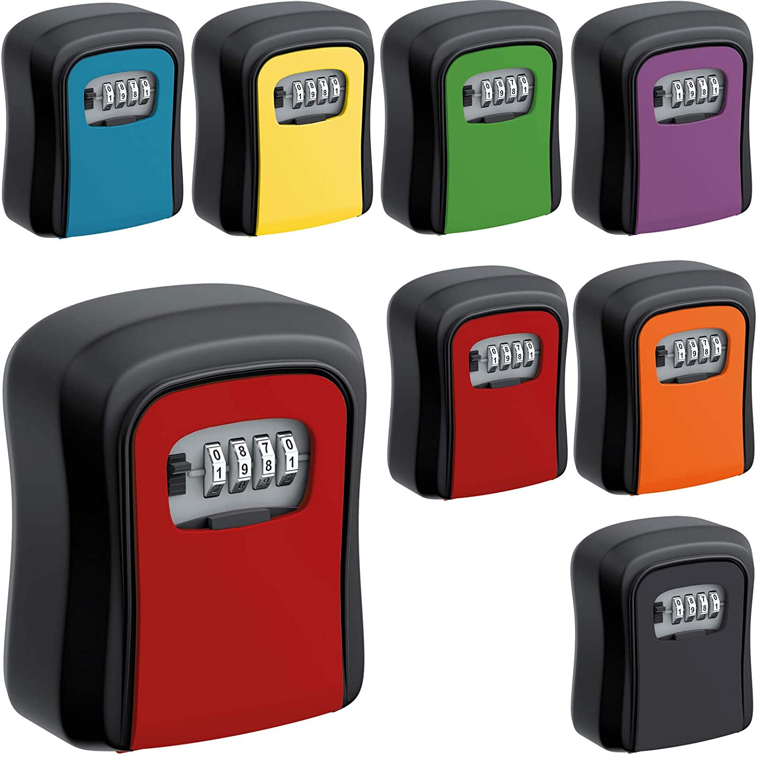 BASI Schlüsselsafe mit Zahlenschloss mini Schlüssel Tresor Safe Schlüsselkasten Wetterfest Schlüsselbox schwarz | rot