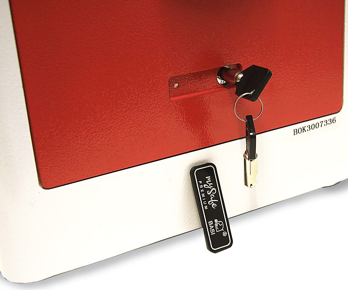 mySafe Premium 350 | elektronischer Schrank-Tresor | Zahlencode & Fingerscan | modernes Design | hohe Sicherheit | Rot/Weiß