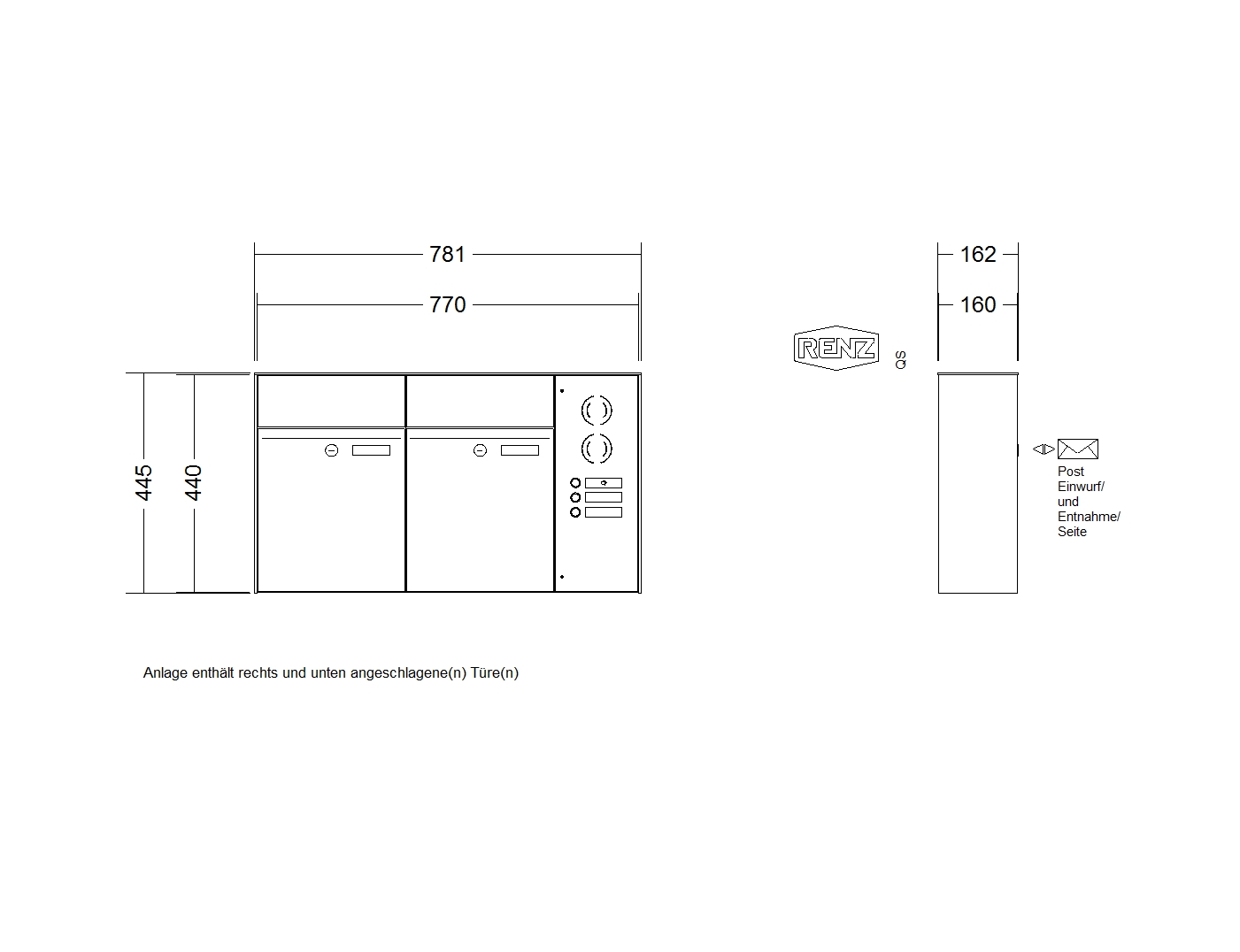 RENZ PLAN Edelstahl, Anlage mit Installationskasten, Kasten 300x440x160, 2-teilig