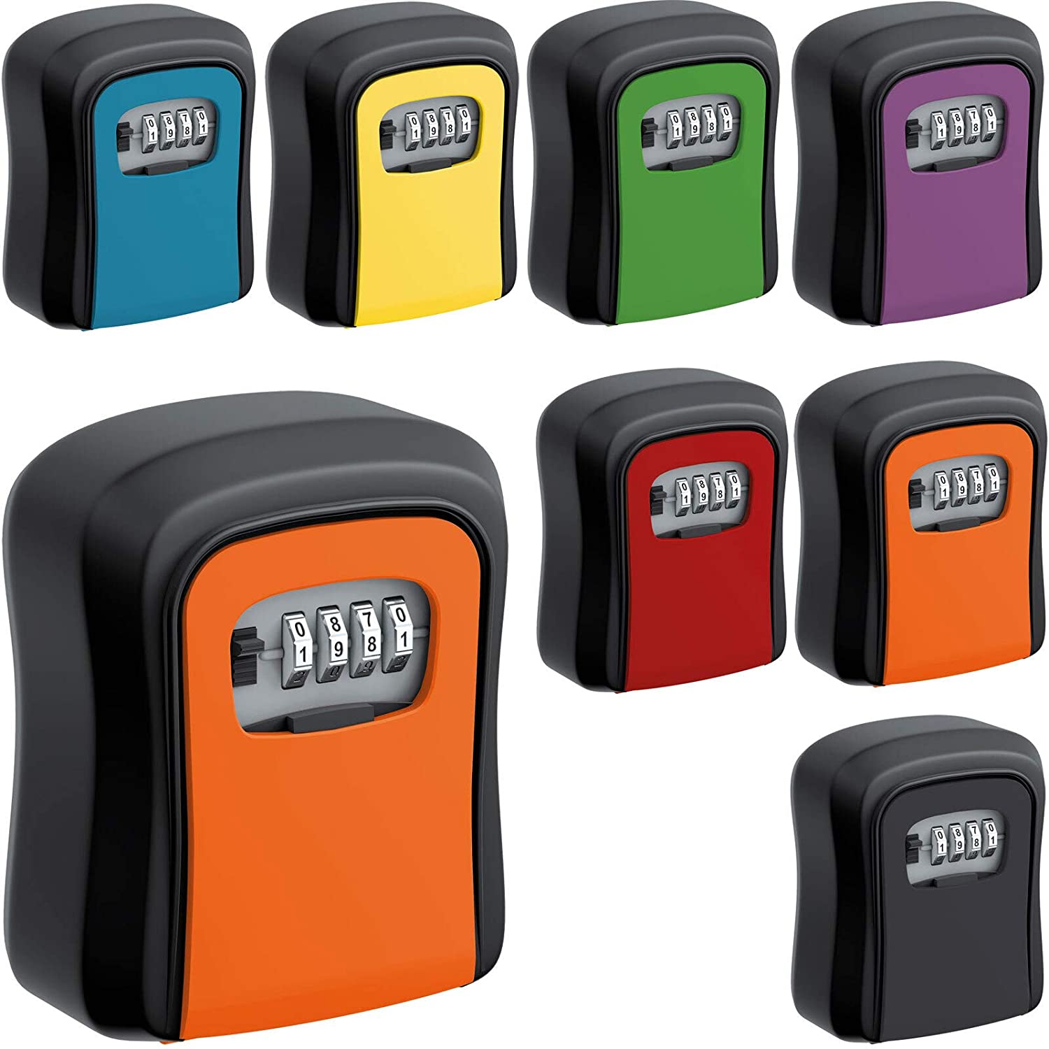BASI Schlüsselsafe mit Zahlenschloss mini Schlüssel Tresor Safe Schlüsselkasten Wetterfest Schlüsselbox schwarz | orange