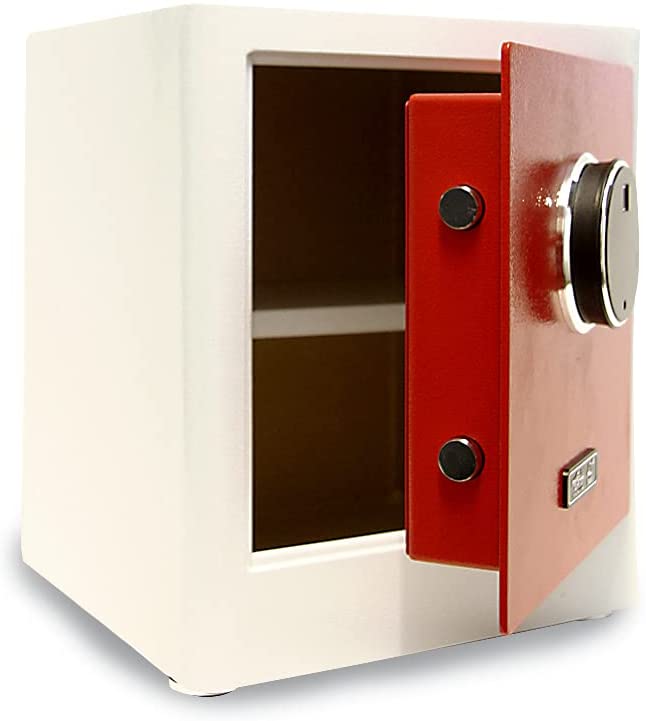mySafe Premium 350 | elektronischer Schrank-Tresor | Zahlencode & Fingerscan | modernes Design | hohe Sicherheit | Rot/Weiß