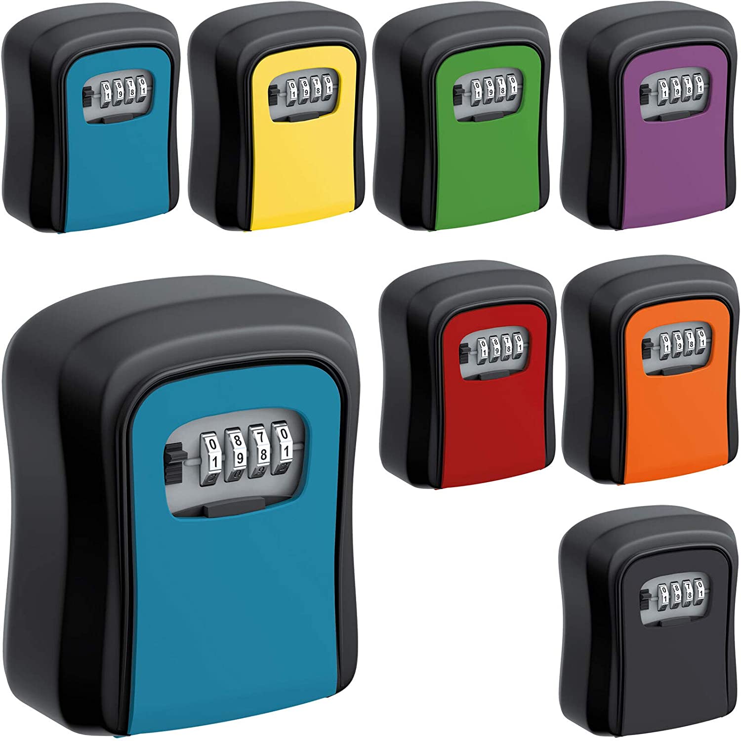 BASI Schlüsselsafe mit Zahlenschloss mini Schlüssel Tresor Safe Schlüsselkasten Wetterfest Schlüsselbox schwarz | blau